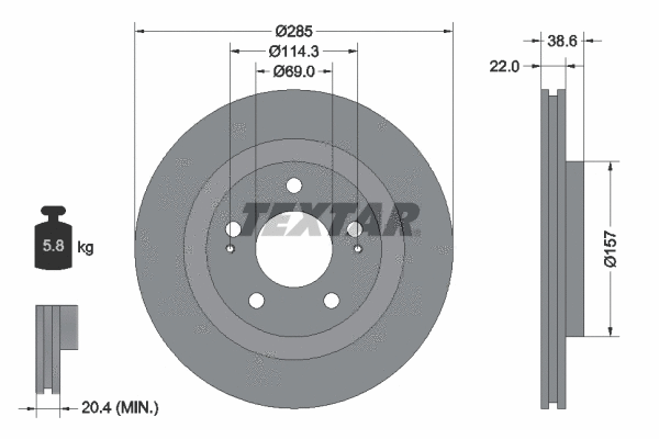 92148500 TEXTAR Тормозной диск (фото 1)