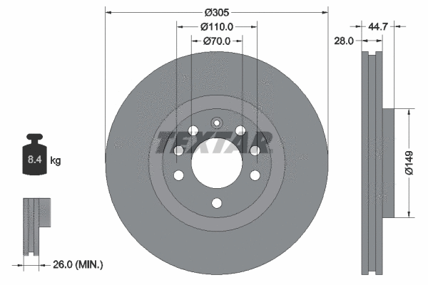 92155400 TEXTAR Тормозной диск (фото 1)