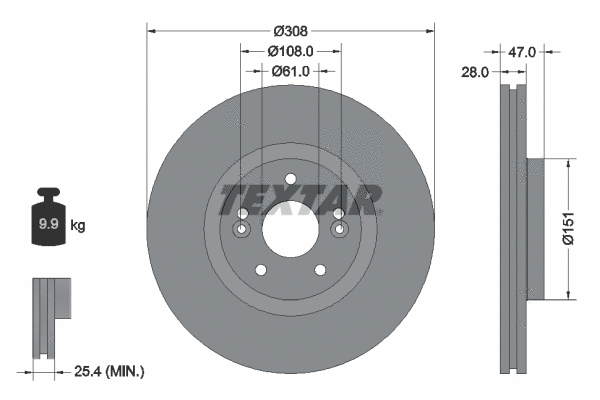 92157700 TEXTAR Тормозной диск (фото 1)