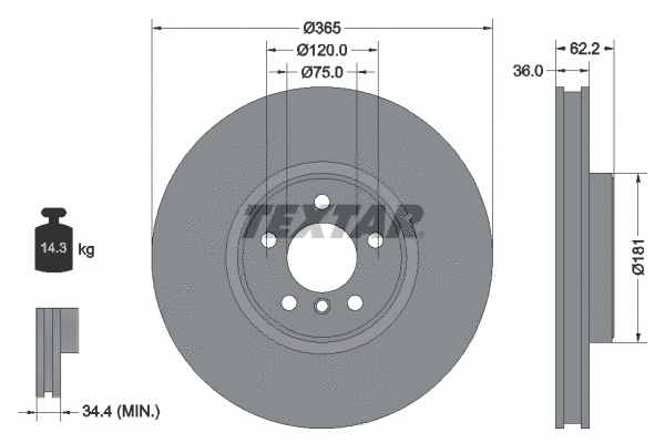 92161003 TEXTAR Тормозной диск (фото 1)