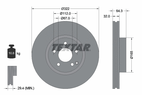 92163505 TEXTAR Тормозной диск (фото 1)