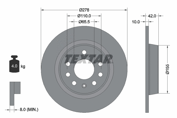 92167600 TEXTAR Тормозной диск (фото 1)