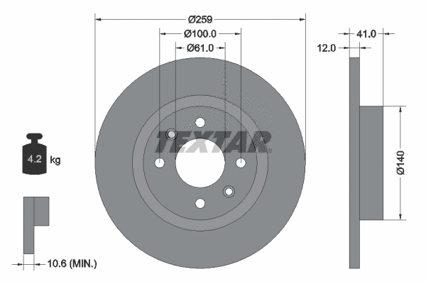 92175100 TEXTAR Тормозной диск (фото 1)