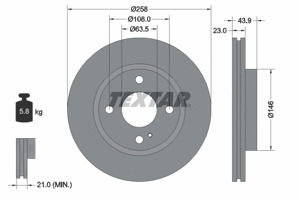 92176005 TEXTAR Тормозной диск (фото 1)