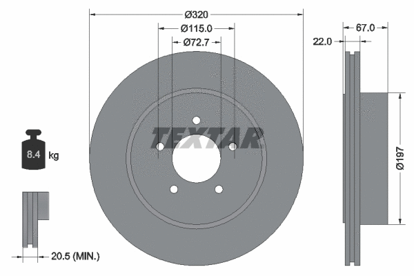 92177203 TEXTAR Тормозной диск (фото 1)