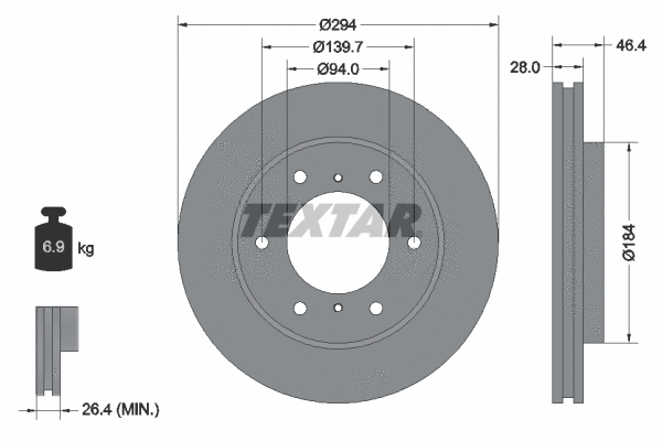 92180203 TEXTAR Тормозной диск (фото 1)