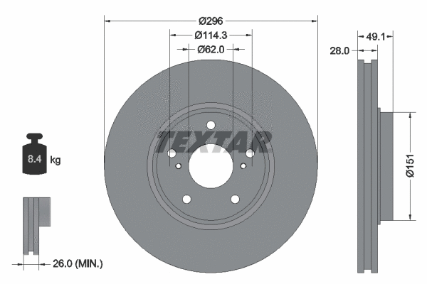 92185403 TEXTAR Тормозной диск (фото 1)