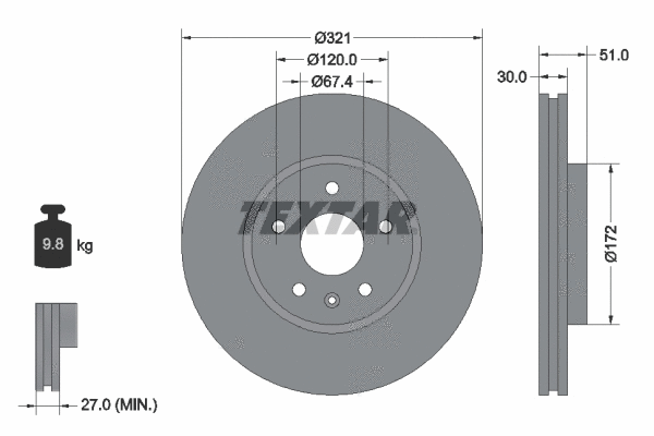 92187005 TEXTAR Тормозной диск (фото 1)