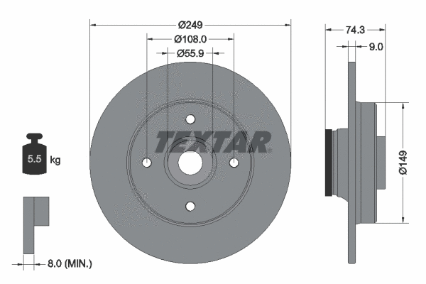 92194100 TEXTAR Тормозной диск (фото 1)