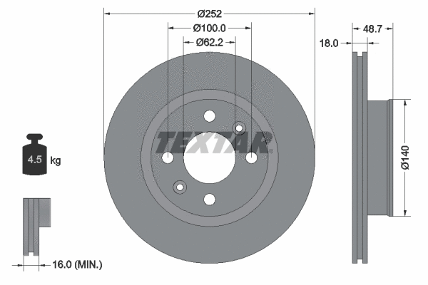 92196503 TEXTAR Тормозной диск (фото 1)