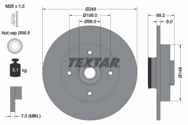 92202103 TEXTAR Тормозной диск (фото 1)