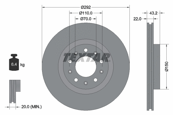 92221100 TEXTAR Тормозной диск (фото 1)
