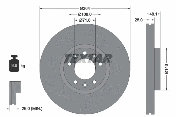 92232305 TEXTAR Тормозной диск (фото 1)