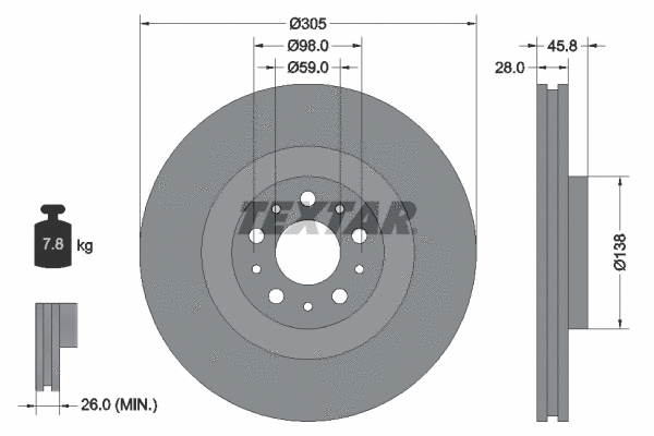 92237603 TEXTAR Тормозной диск (фото 1)