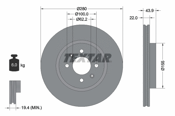 92239303 TEXTAR Тормозной диск (фото 1)