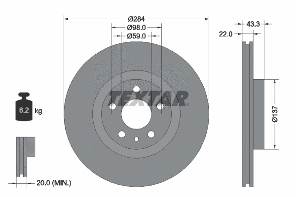 92252803 TEXTAR Тормозной диск (фото 1)