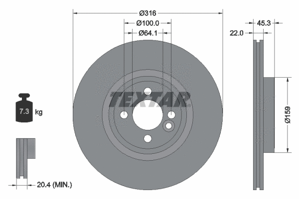 92255003 TEXTAR Тормозной диск (фото 1)