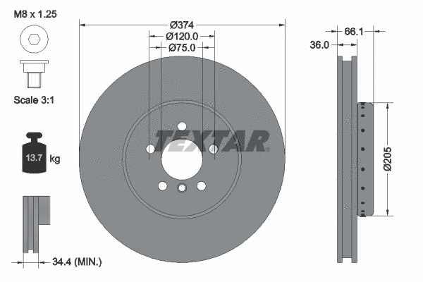 92266125 TEXTAR Тормозной диск (фото 1)