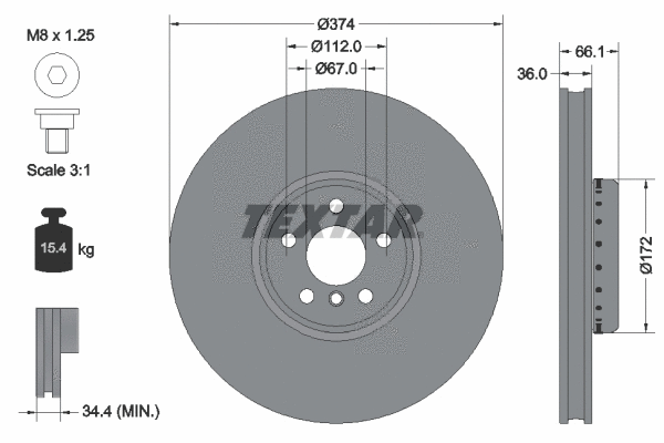 92290325 TEXTAR Тормозной диск (фото 1)