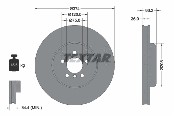 92312105 TEXTAR Тормозной диск (фото 1)