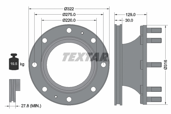 93084700 TEXTAR Тормозной диск (фото 1)