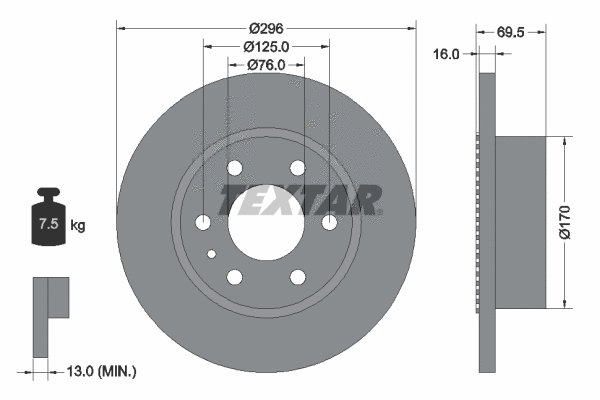 93177500 TEXTAR Тормозной диск (фото 1)