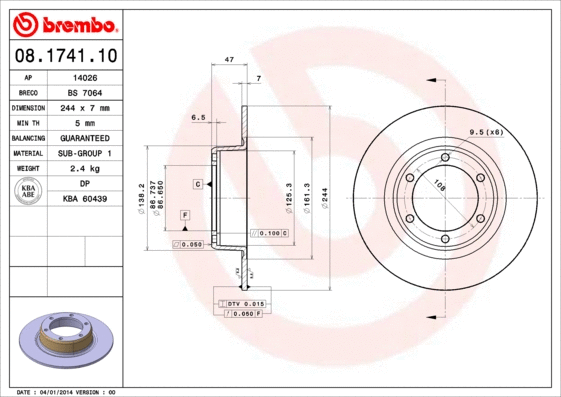 08.1741.10 BREMBO Тормозной диск (фото 1)