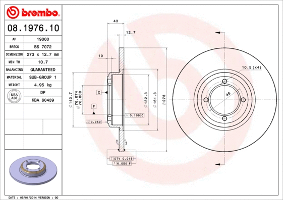 08.1976.10 BREMBO Тормозной диск (фото 1)