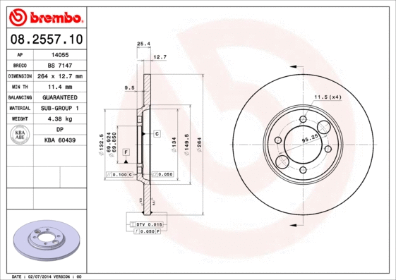 08.2557.10 BREMBO Тормозной диск (фото 1)