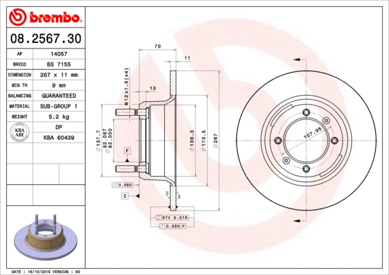 08.2567.30 BREMBO Тормозной диск (фото 1)