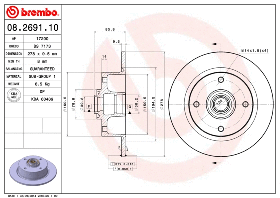 08.2691.10 BREMBO Тормозной диск (фото 1)