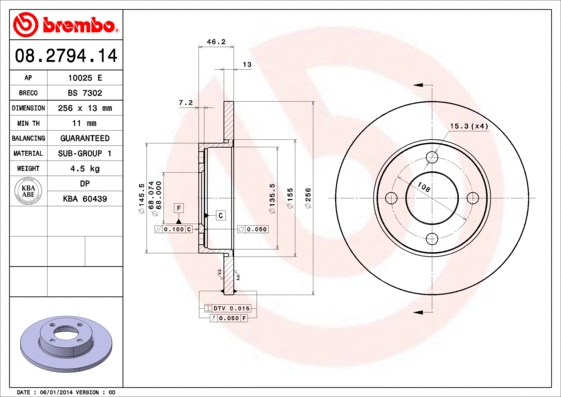 08.2794.14 BREMBO Тормозной диск (фото 1)