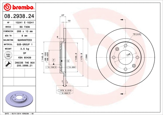 08.2938.24 BREMBO Тормозной диск (фото 1)