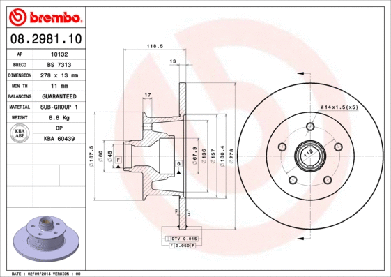 08.2981.10 BREMBO Тормозной диск (фото 1)