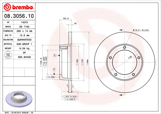 08.3056.10 BREMBO Тормозной диск (фото 1)