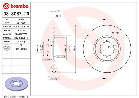 08.3067.20 BREMBO Тормозной диск (фото 1)