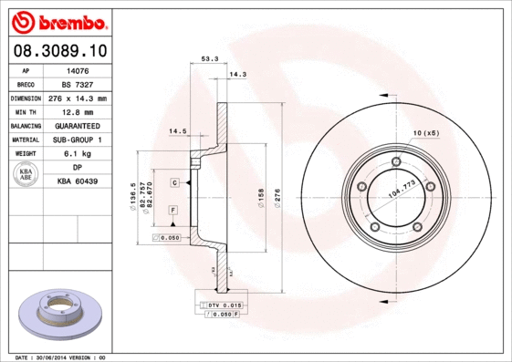 08.3089.10 BREMBO Тормозной диск (фото 1)