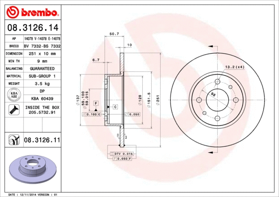 08.3126.11 BREMBO Тормозной диск (фото 1)