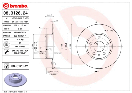 08.3126.21 BREMBO Тормозной диск (фото 1)