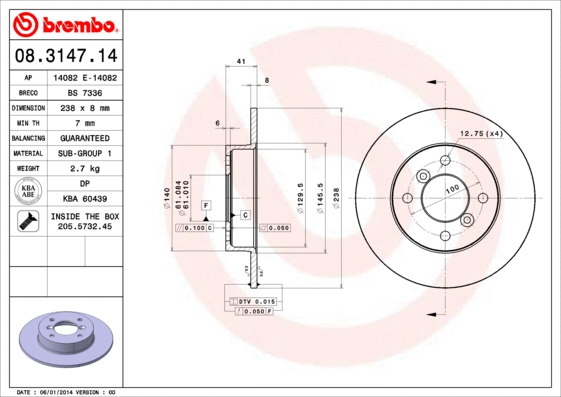 08.3147.14 BREMBO Тормозной диск (фото 1)