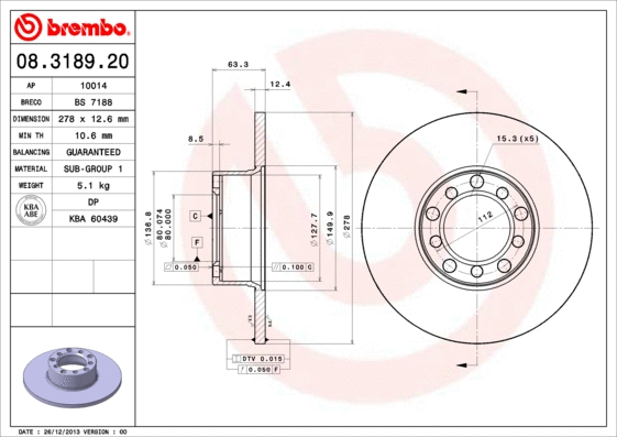 08.3189.20 BREMBO Тормозной диск (фото 1)