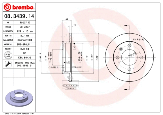 08.3439.14 BREMBO Тормозной диск (фото 1)