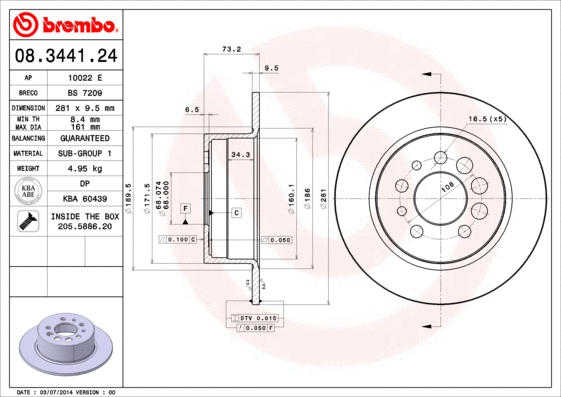 08.3441.24 BREMBO Тормозной диск (фото 1)