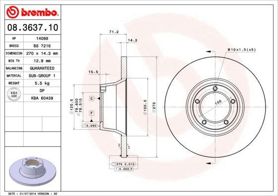 08.3637.10 BREMBO Тормозной диск (фото 1)