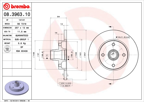 08.3963.10 BREMBO Тормозной диск (фото 1)