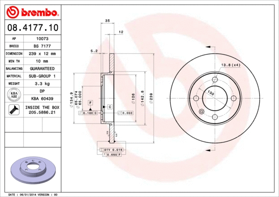 08.4177.10 BREMBO Тормозной диск (фото 1)