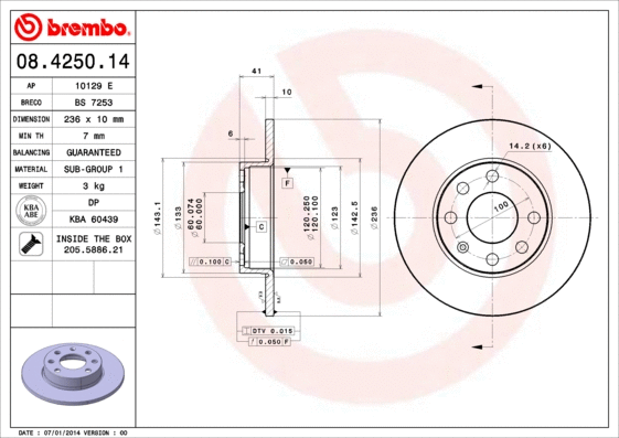 08.4250.14 BREMBO Тормозной диск (фото 1)