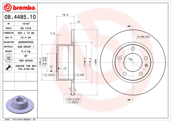 08.4485.10 BREMBO Тормозной диск (фото 1)