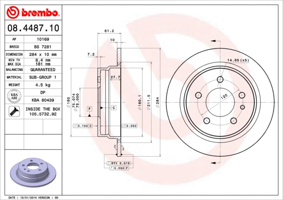 08.4487.10 BREMBO Тормозной диск (фото 1)