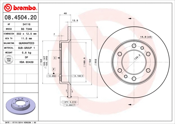 08.4504.20 BREMBO Тормозной диск (фото 1)